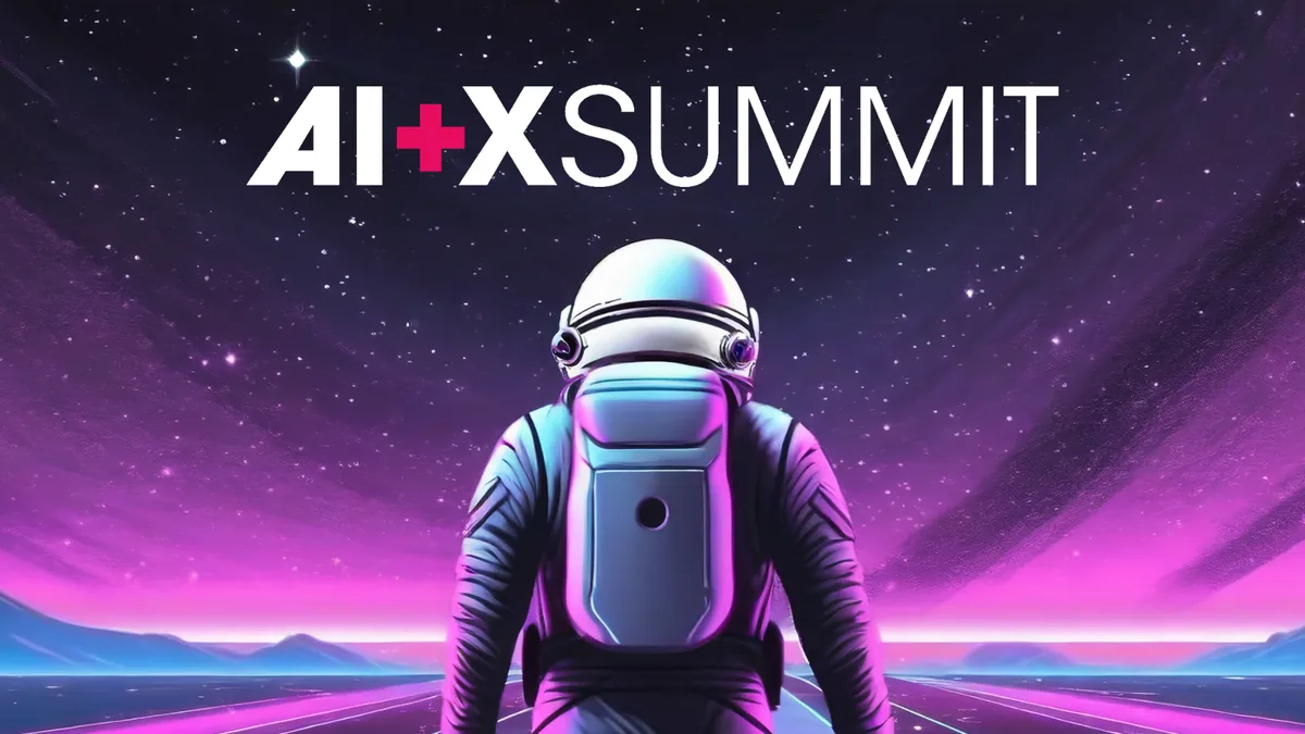 AI+X Summit banner with an astronaut beneath a purple star-filled sky